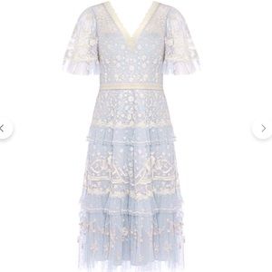 Needle & Thread Blue Mist Francine Floral-embroidered Tulle MIDI Dress